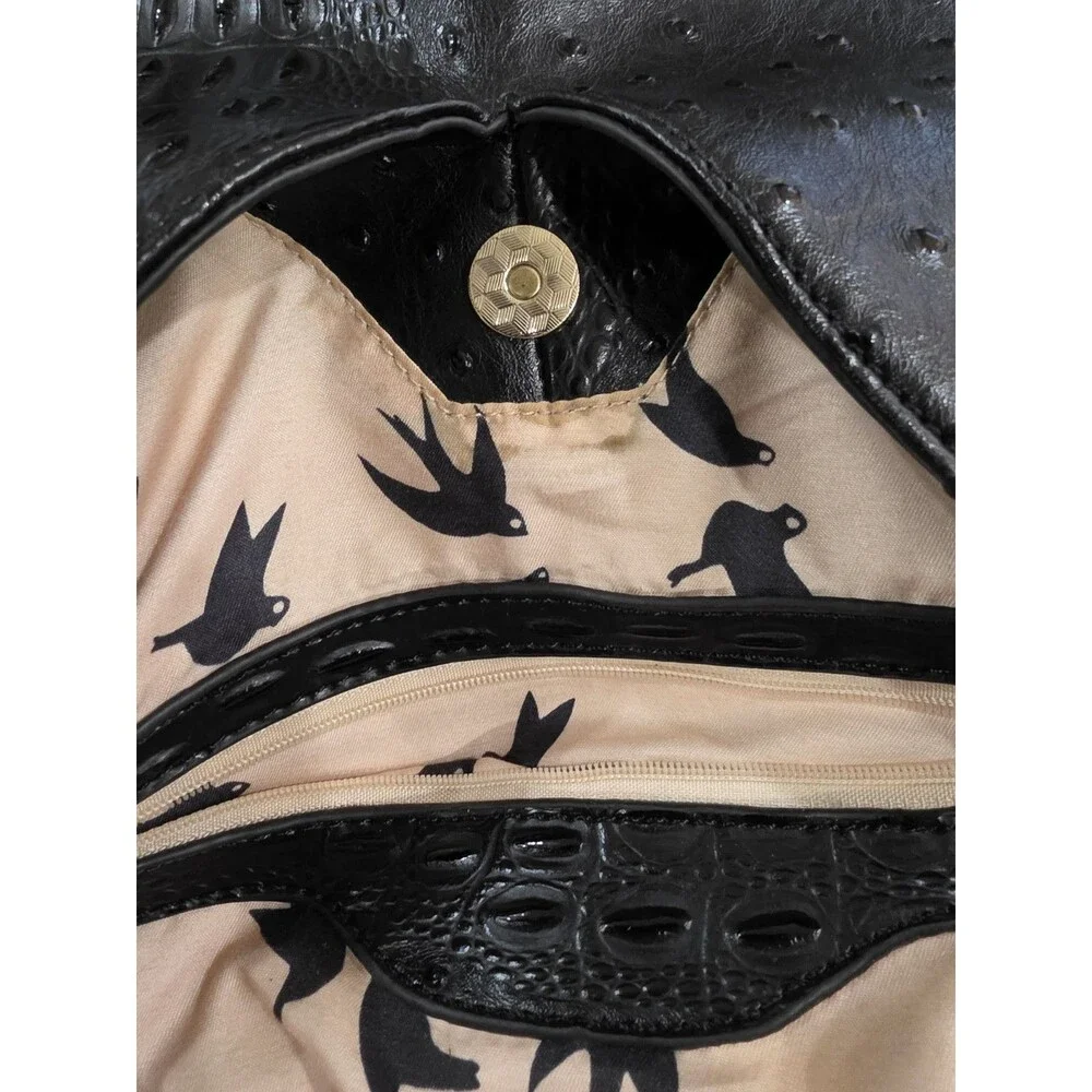 Edgy Goth Grunge Black Faux Leather Mixed Texture Slouchy Hobo Bag Lace Up Tote